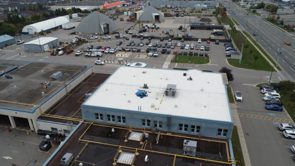 Mississauga commercial roofing project for City of Mississauga at 3185 Mavis Rd with modified bitumen IKO 2-ply system, 8500 sqft installation